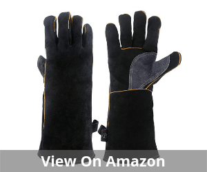 Welding Gloves,14 Lined Leather Welders Gauntlet Heat Resistant,Mitts for Blacksmithing Oven,Grill,Fireplace,Furnace,Stove,Pot Holder,Tig Welder,Mig,ARC,BBQ,Camping,Animal Handling Safety Glove 